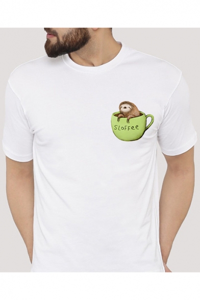 Sloth Cup Letter Printed Short Sleeve Round Neck Graphic Tee