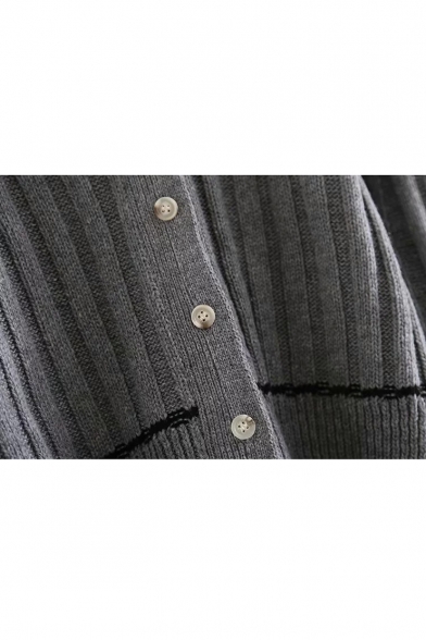 Vintage Contrast Lapel Collar Long Sleeve Button Down Cardigan