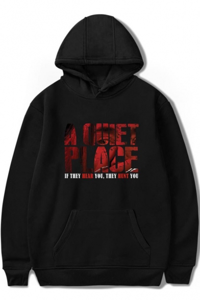 A QUIET PLACE Letter Graphic Printed Long Sleeve Hoodie