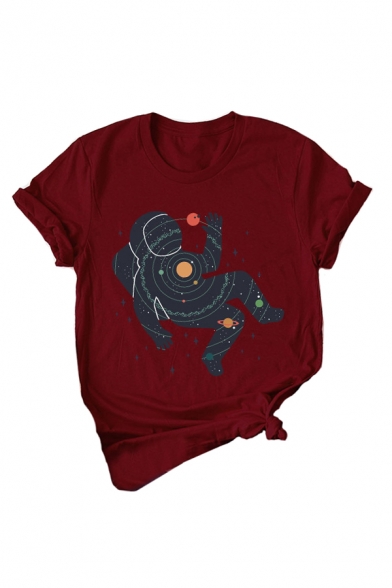 Astronaut Universe Printed Short Sleeve Round Neck T-Shirt