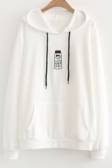 Bottle Character Japanese Embroidered Long Sleeve Hoodie