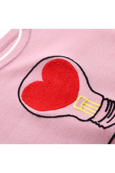 Bulb Heart Letter Pattern Round Neck Long Sleeve Sweater