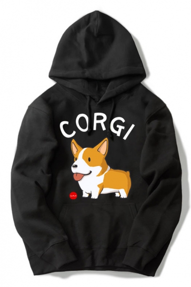 CORGI Letter Dog Printed Long Sleeve Loose Hoodie