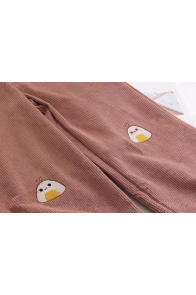 Cute Cartoon Sushi Embroidered Crop Overall Corduroy Pants