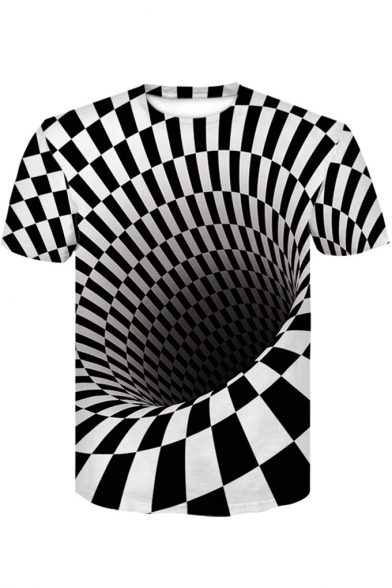 Digital Monochrome Swirl Printed Round Neck Short Sleeve T-Shirt