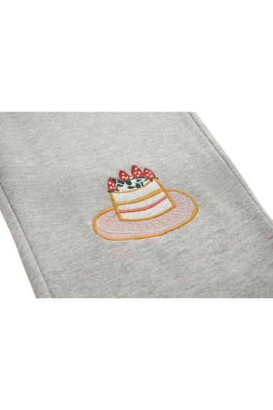 Drawstring Waist Cake Embroidered Comfort Slim Pants