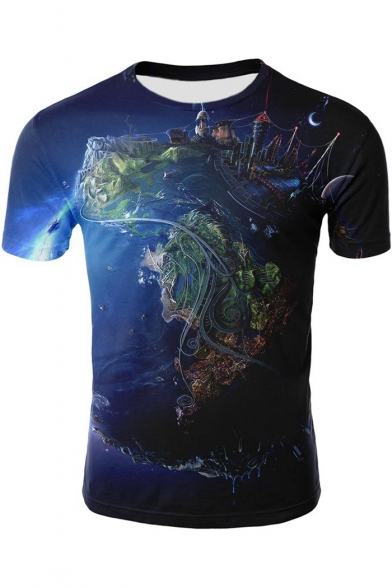 Fancy Earth Surface Printed Round Neck Short Sleeve T-Shirt