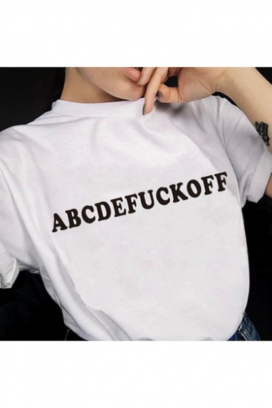 FUCK OFF Letter Printed Round Neck Short Sleeve T-Shirt