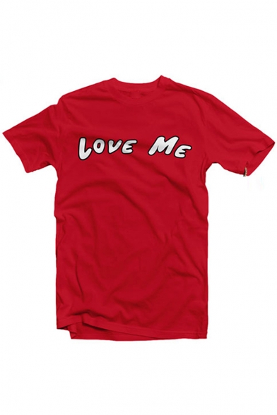LOVE ME Letter Printed Round Neck Short Sleeve T-Shirt