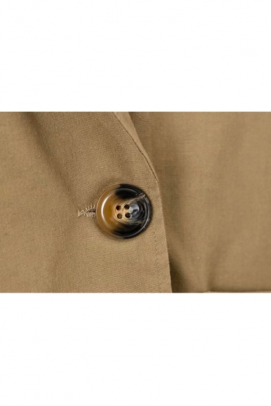 Notched Lapel Collar Long Sleeve Double Breasted Plain Trench Coat