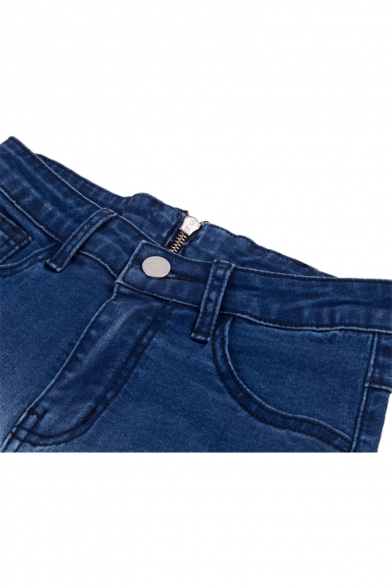 Ombre High Waist Zip Fly Distressed Detail Hem Hot Pants Denim Shorts