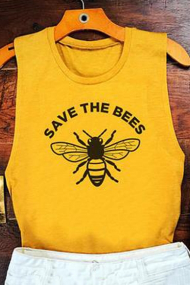 

SAVE THE BEES Letter Animal Printed Round Neck Sleeveless Tank, LC482287