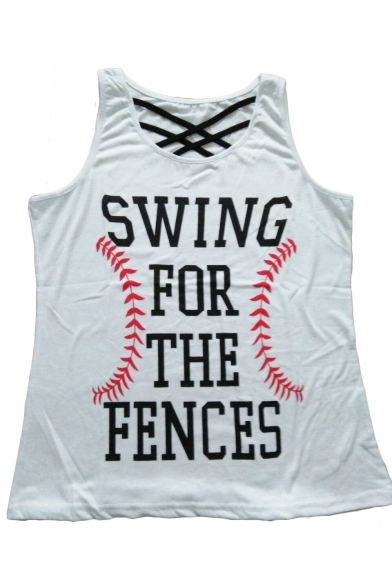 SWING Letter Graphic Printed Round Neck Sleeveless Summer Tank