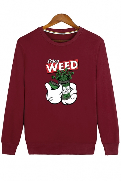 WEED Letter Bottle Printed Round Neck Long Sleeve Sweatshirt
