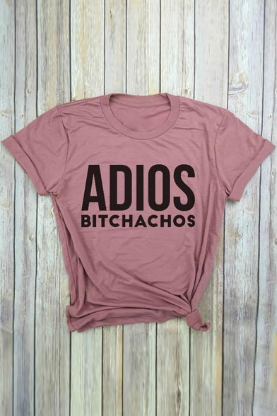 ADIOS Letter Printed Round Neck Short Sleeve T-Shirt