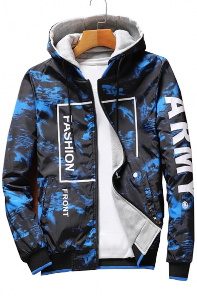 Fashion Letter Graphic Printed Long Sleeve Zip Up Hooded Jacket