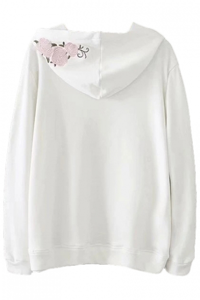 Floral Embroidered Long Sleeve Leisure Casual Hoodie