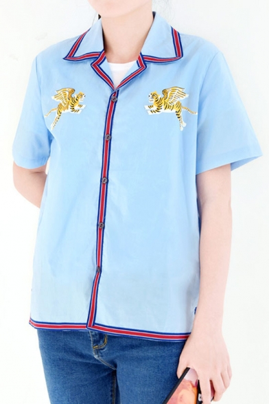 Korean Star JIMIN Flying Tiger Printed Notched Lapel Collar Button Front Pajama Shirt