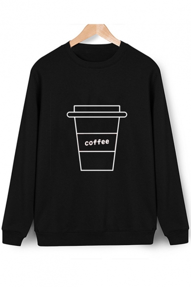 COFFEE Letter Cup Printed Round Neck Long Sleeve Leisure Sweatshirt