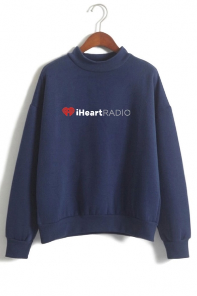 I HEART Letter Graphic Printed High Neck Long Sleeve Sweatshirt