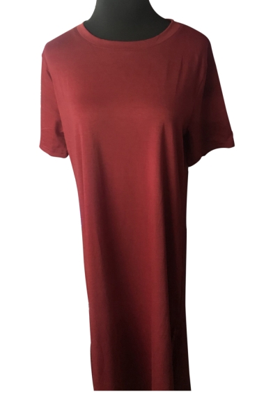 Leisure Plain Round Neck Short Sleeve Split Side Maxi T-Shirt Dress
