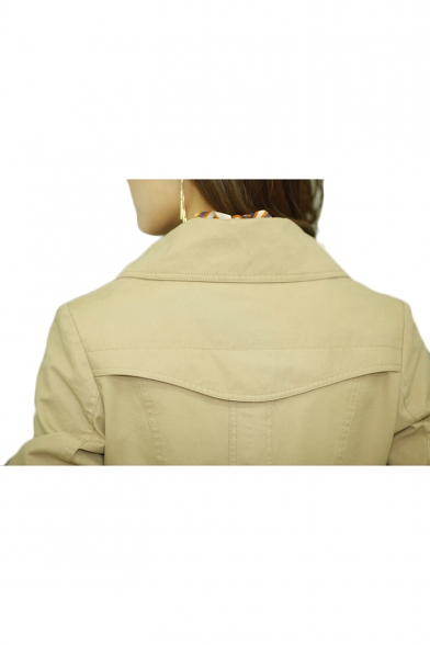 Single Breasted Notched Lapel Collar Long Sleeve Plain Tunic Coat