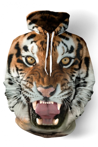 3D Tiger Printed Long Sleeve Loose Unisex Hoodie