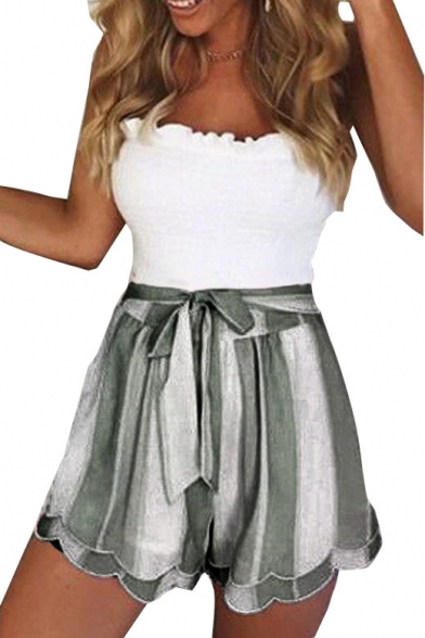 Bow Tie Waist Striped Loose Leisure Shorts