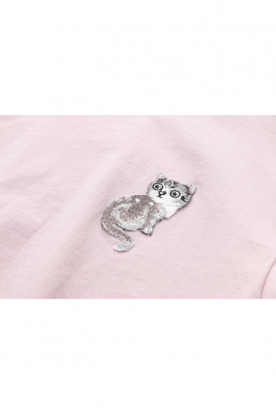 Chic Cat Embroidered Long Sleeve Casual Hoodie