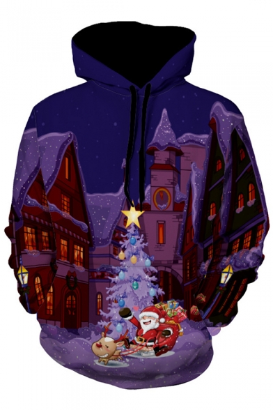 Fancy Cartoon Christmas Printed Long Sleeve Hoodie