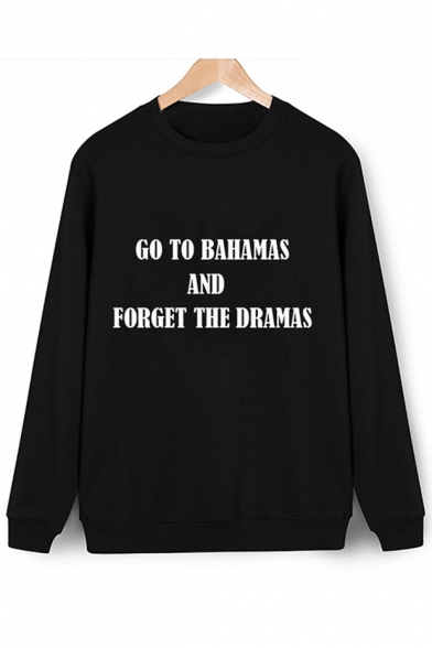 GO TO BAHAMAS Letter Printed Round Neck Long Sleeve Sweatshirt