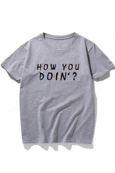 HOW YOU Letter Colorful Dot Printed Round Neck Short Sleeve T-Shirt