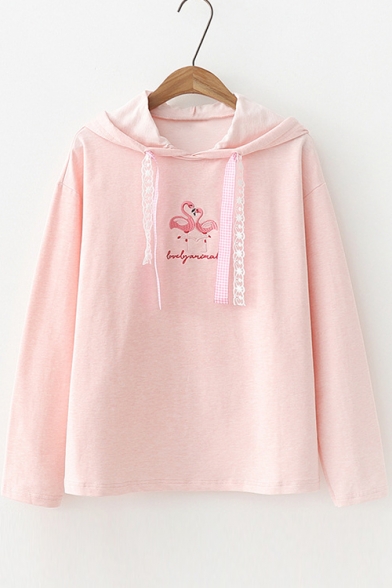 Lovely Animal Letter Embroidered Lace Drawstring Long Sleeve Hoodie