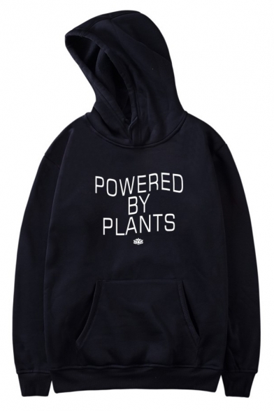 POWERED BY PLANTS Letter Printed Long Sleeve Casual Hoodie