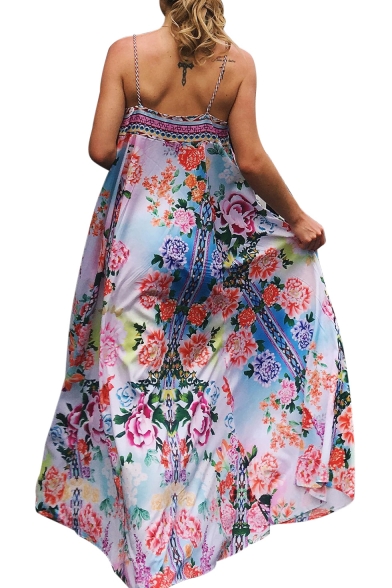 Spaghetti Straps Sleeveless Floral Printed Maxi Cami Beach Dress