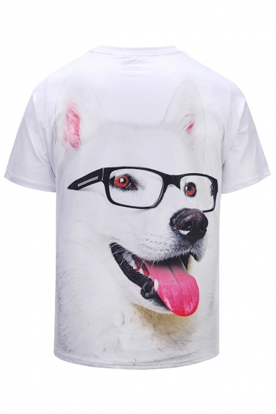 3D Glasses Dog Printed Round Neck Short Sleeve T-Shirt
