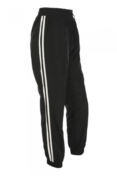 Contrast Striped Side Drawstring Waist Basic Loose Sports Pants