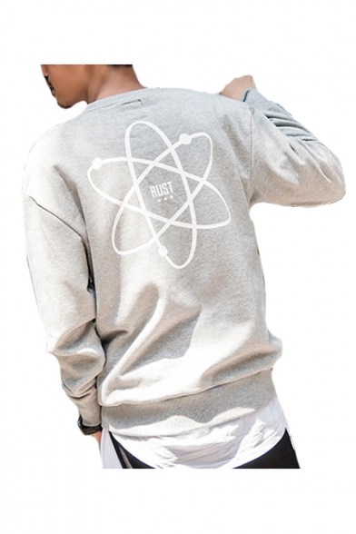 Geometric Printed Back Round Neck Long Sleeve Leisure Sweatshirt