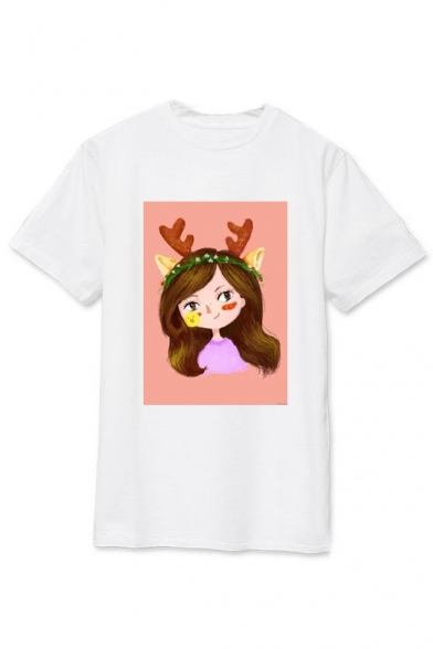Kpop Twice Korean Star Cartoon MINA Printed Round Neck Short Sleeve T-Shirt