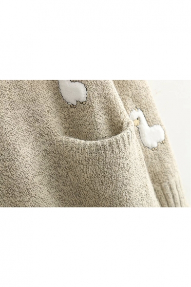 Round Neck Long Sleeve Lamb Pattern Applique Tunic Sweater