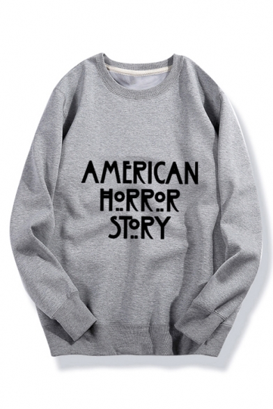 AMERICAN Letter Printed Round Neck Long Sleeve Pullover Sweatshirt