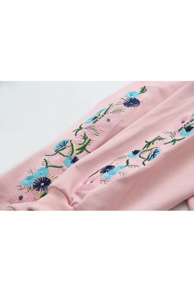 AMORE Letter Floral Embroidered Long Sleeve Casual Hoodie