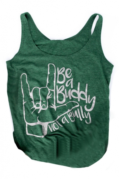 BE A BUDDY Letter Gesture Printed Round Neck Sleeveless Tank