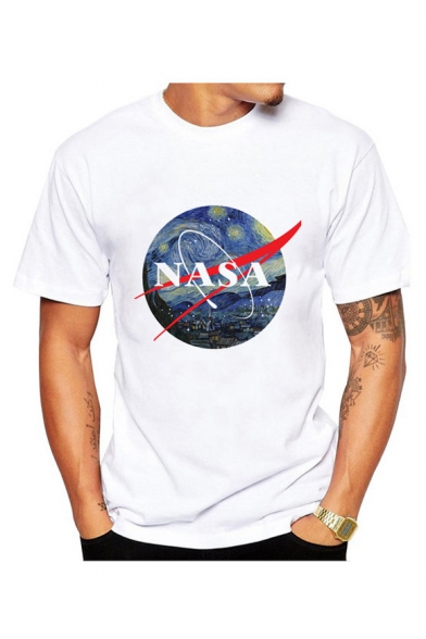 NASA Letter Painting Printed Round Neck Short Sleeve Tee
