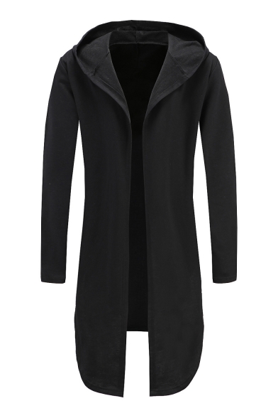 Open Front Long Sleeve Plain Tunic Hooded Coat