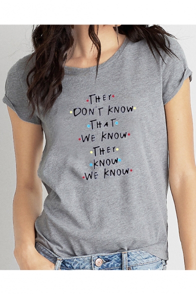 

THEY DON'T KNOW Letter Colorful Pot Printed Round Neck Short Sleeve T-Shirt, LC482382, Black;white;gray