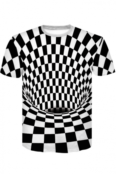 3D Swirl Monochrome Printed Short Sleeve Round Neck T-Shirt
