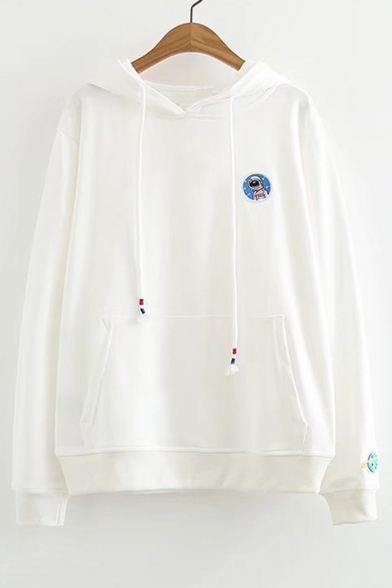 Astronaut Embroidered Applique Long Sleeve Leisure Hoodie
