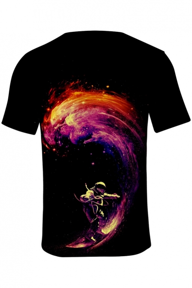 Fancy Galaxy Astronaut Printed Round Neck Short Sleeve T-Shirt