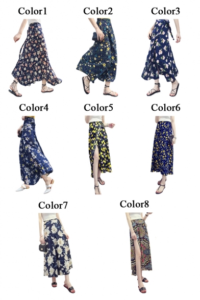 Floral Printed Split Front Lined Maxi Wrap Skirt